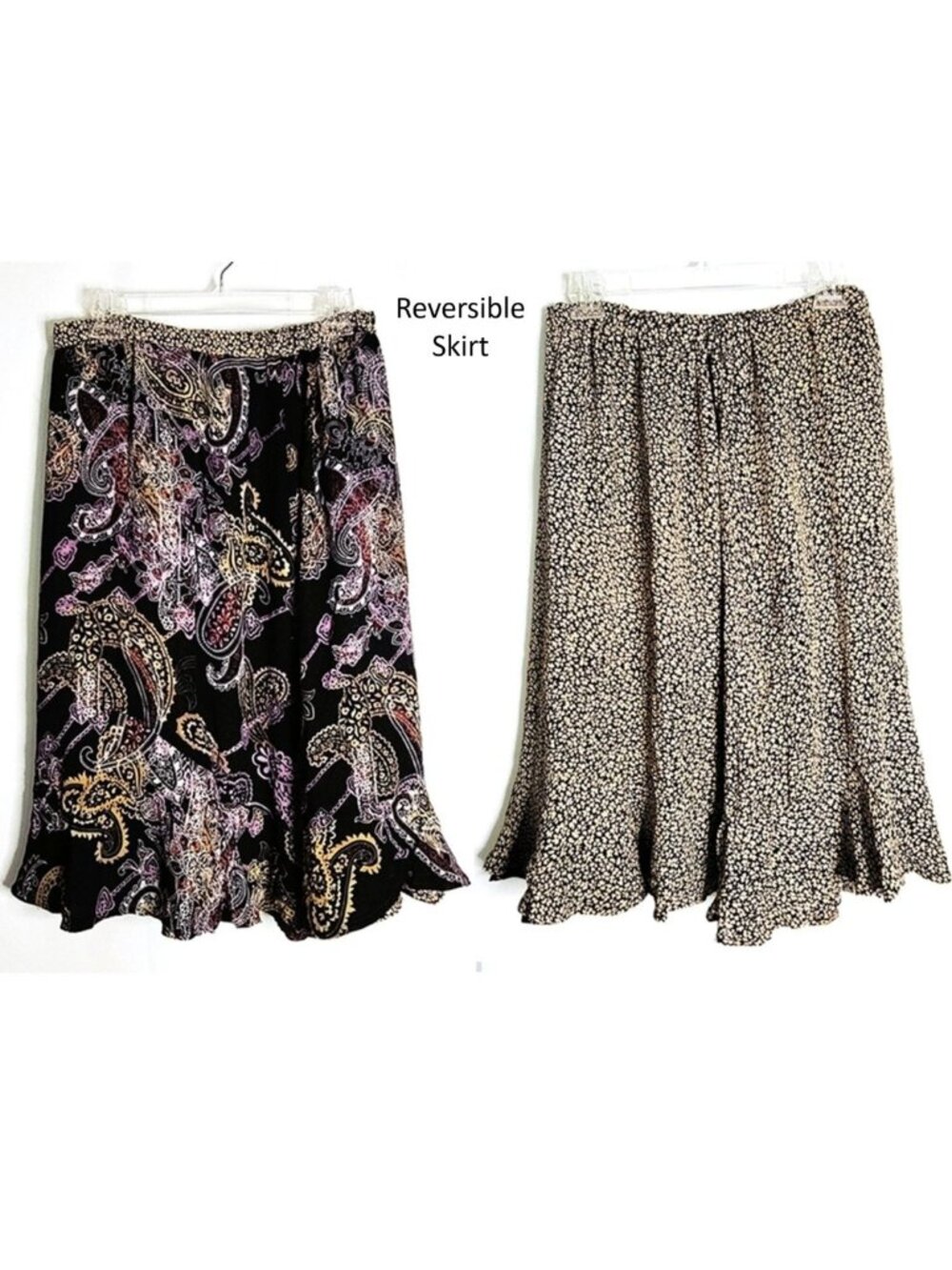 Cabi Reversible Midi Skirt Womens Medium Black Floral Paisley Fairy Cottagecore